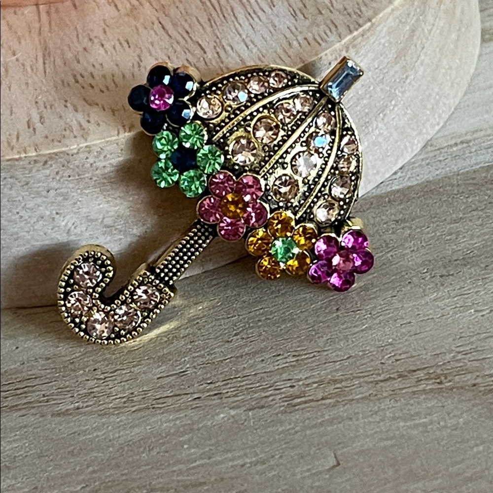 Umbrella Rhinestone Brooch-NEW - Picture 2 of 5